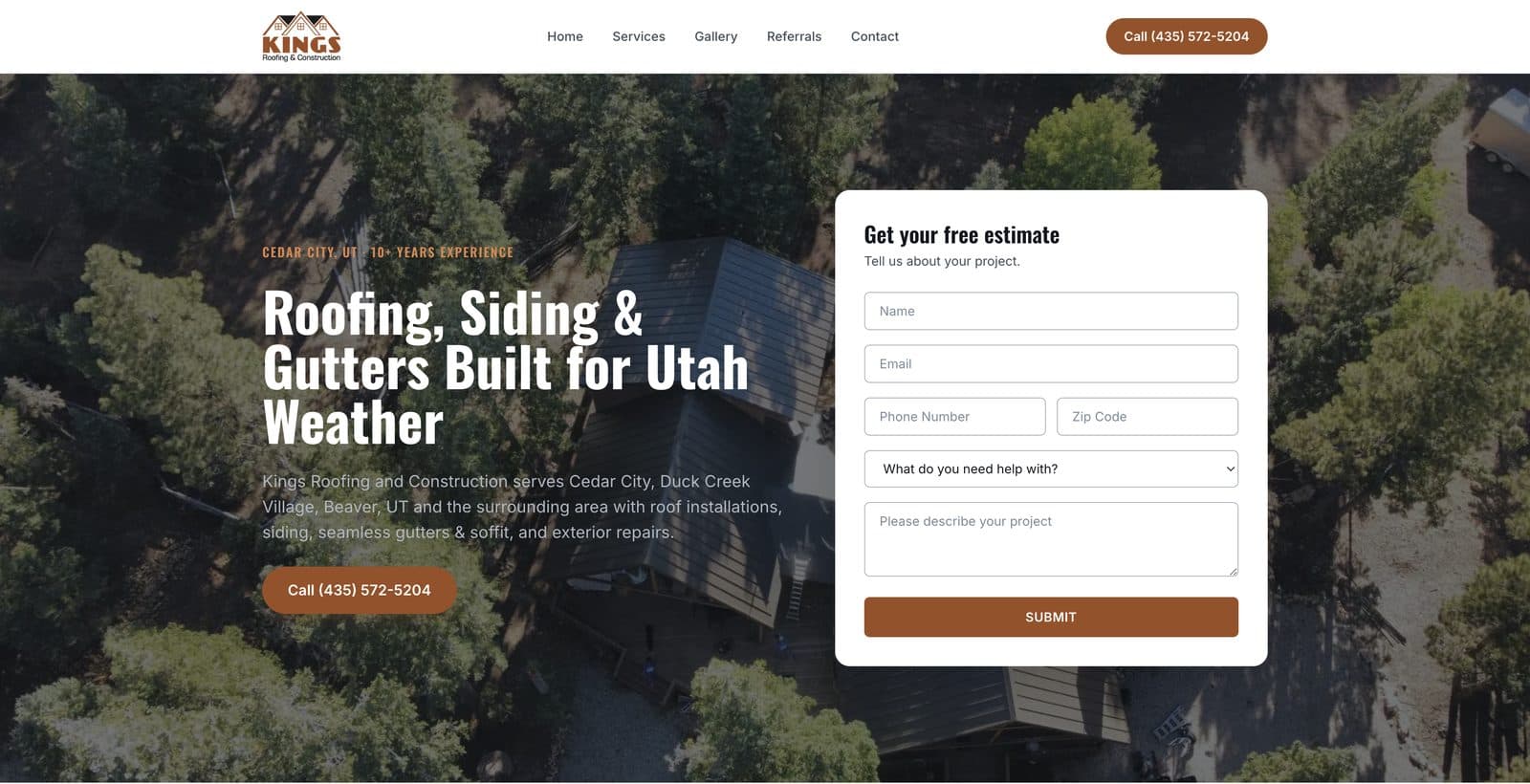 Kings Roofing & Construction website