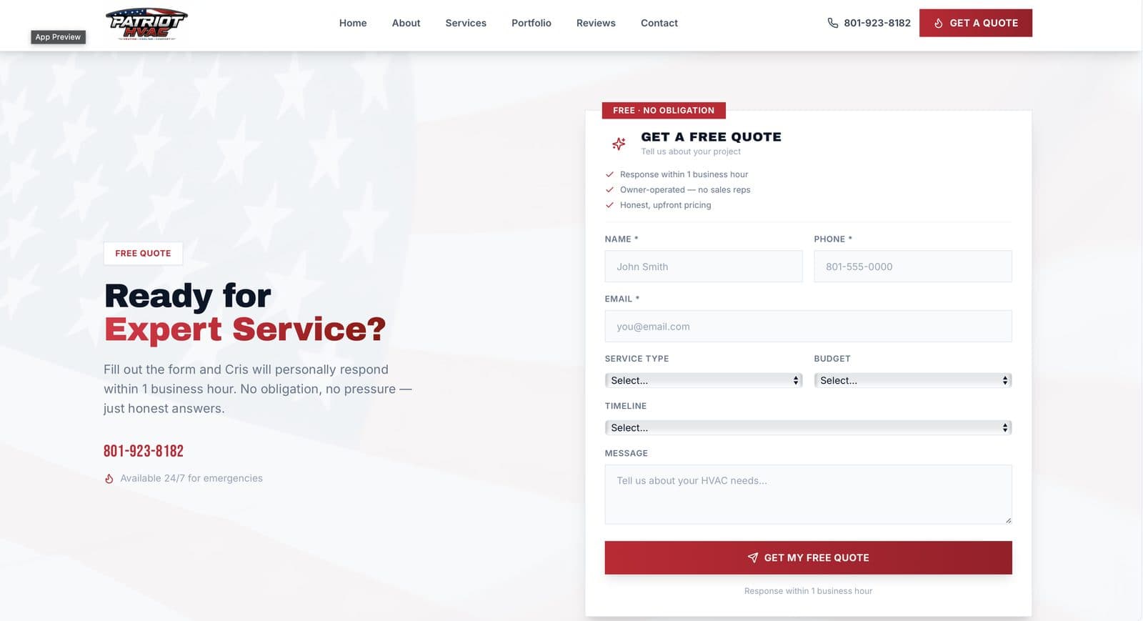 Patriot HVAC website